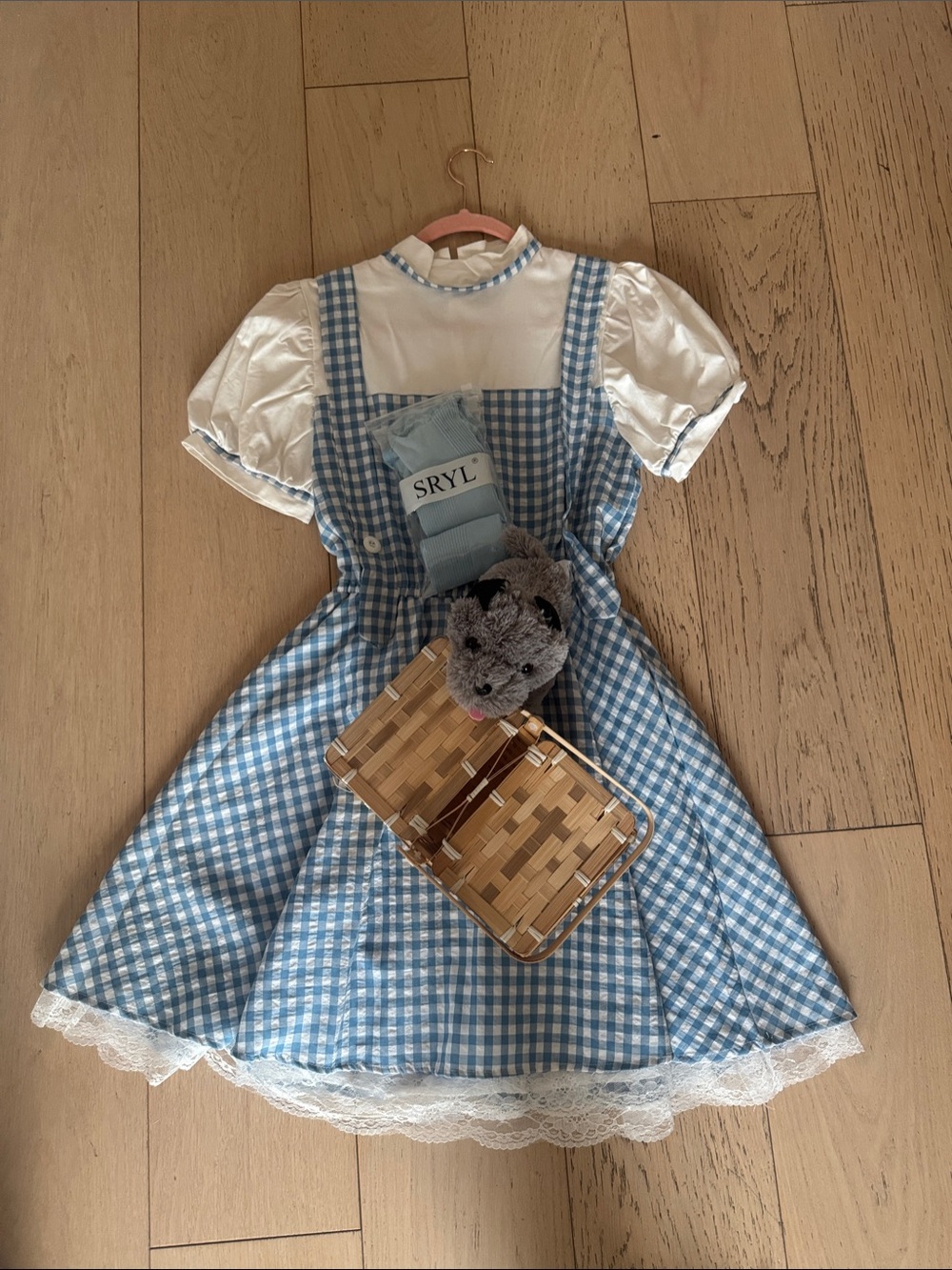 Dorothy/Halloween Wizard of Oz Gingham Pinafore Dress with White Puff
